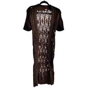 Vanity Brown Crochet‎ long length short sleeve open front cardigan Y2K inspired